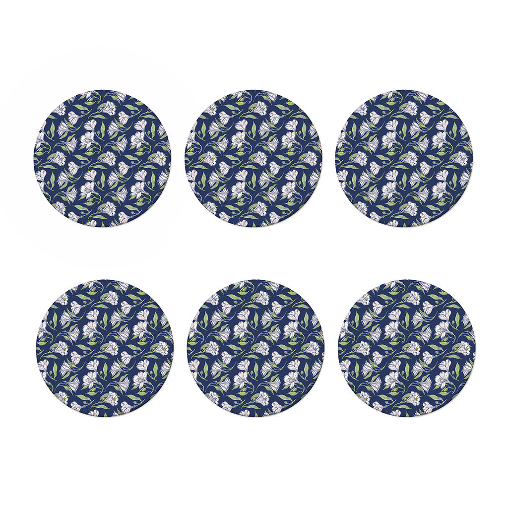 White Alstroemeria Pattern Print Coaster Set