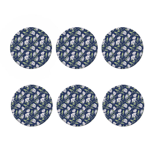 White Alstroemeria Pattern Print Coaster Set