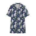 White Alstroemeria Pattern Print Cotton Hawaiian Shirt