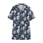 White Alstroemeria Pattern Print Cotton Hawaiian Shirt