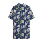 White Alstroemeria Pattern Print Cotton Hawaiian Shirt