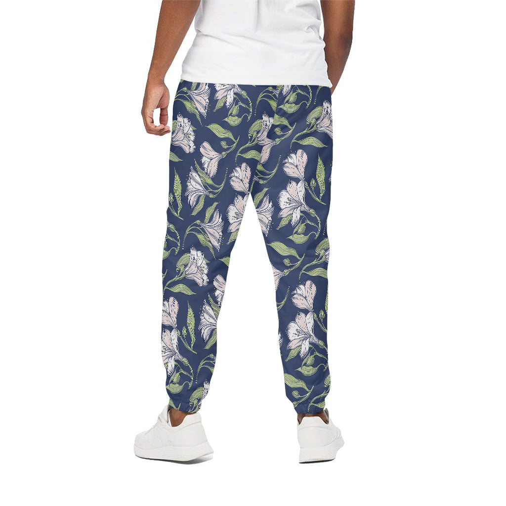 White Alstroemeria Pattern Print Cotton Pants