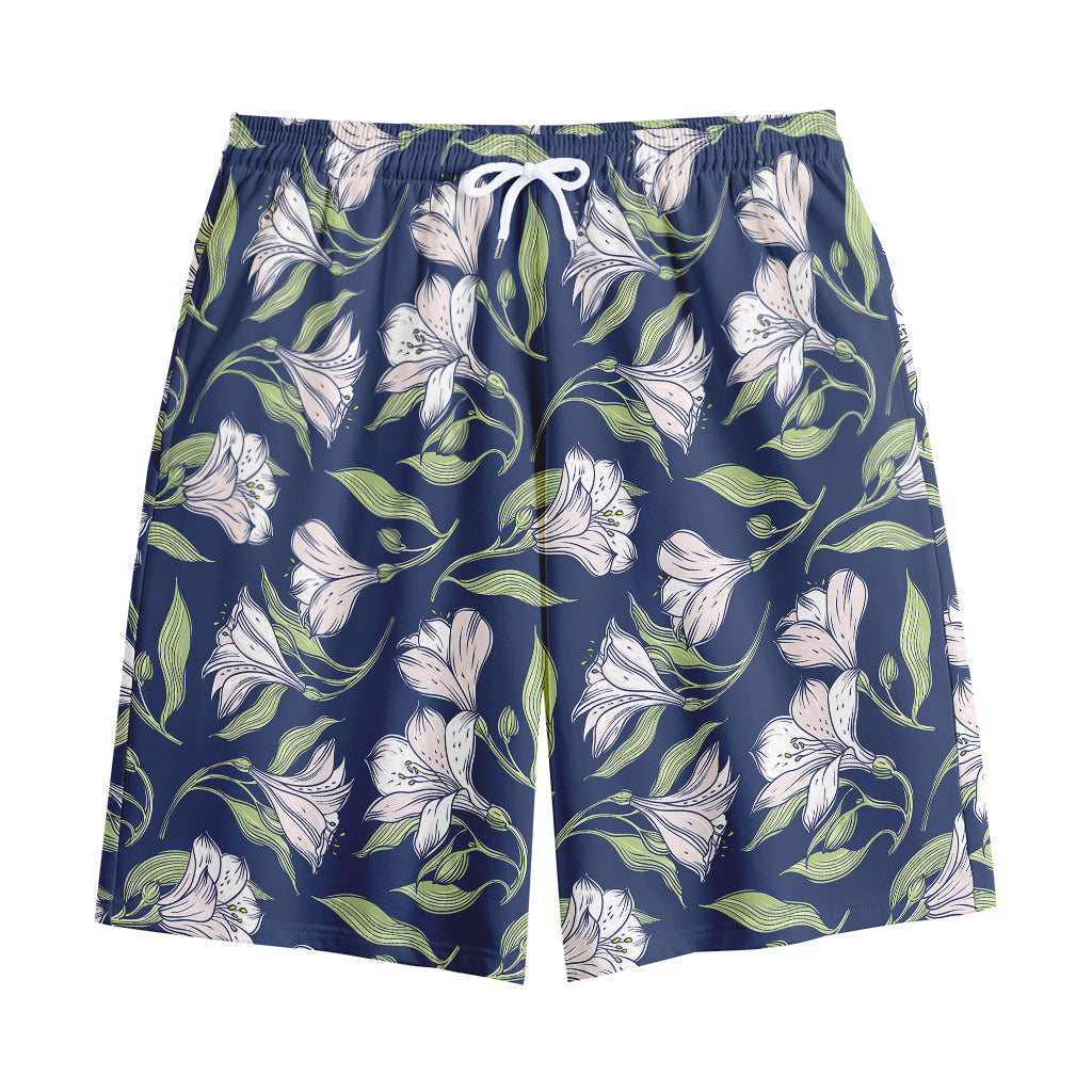 White Alstroemeria Pattern Print Cotton Shorts