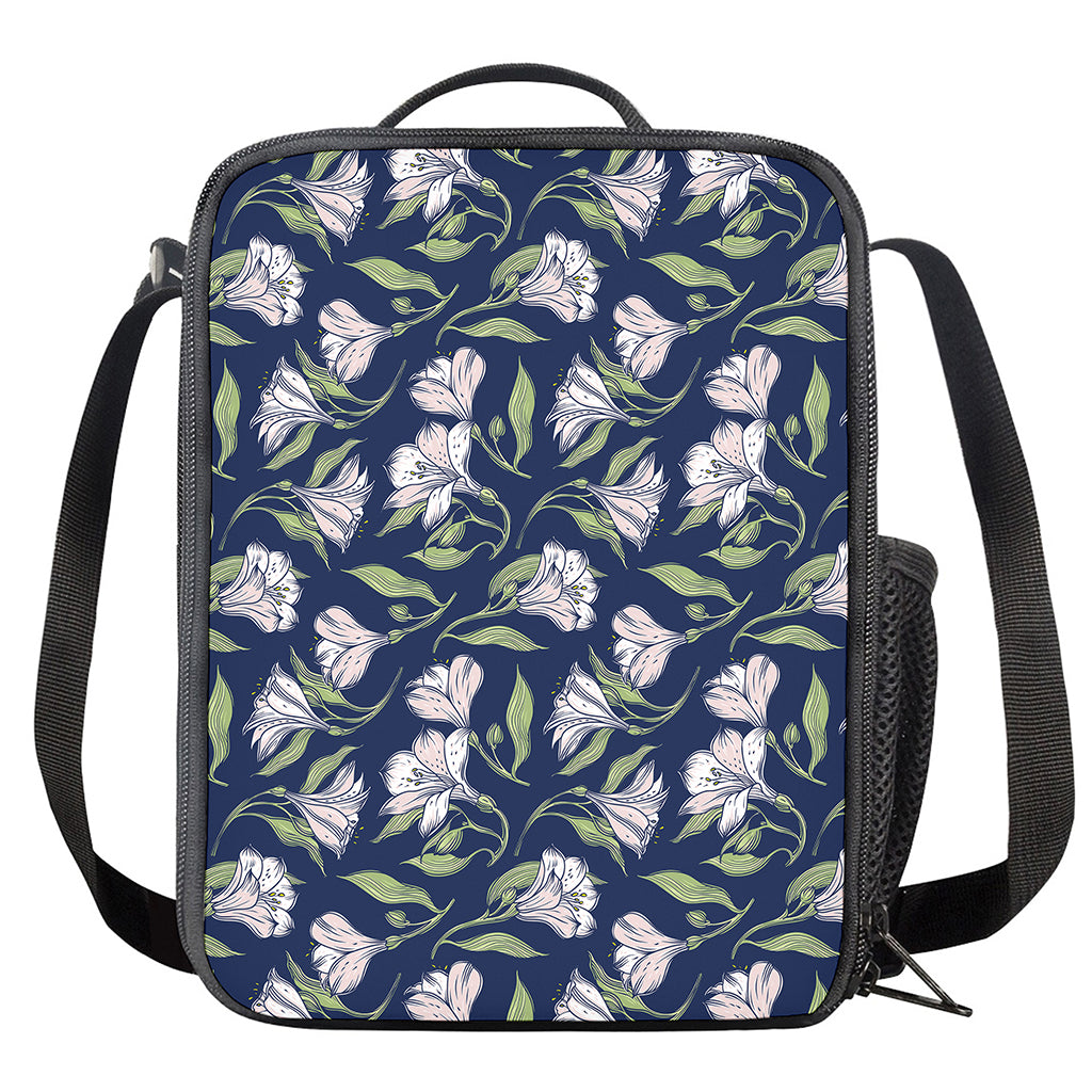 White Alstroemeria Pattern Print Crossbody Lunch Bag