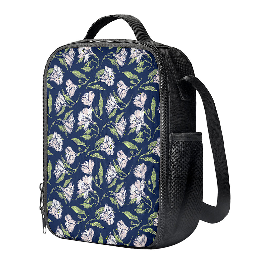 White Alstroemeria Pattern Print Crossbody Lunch Bag