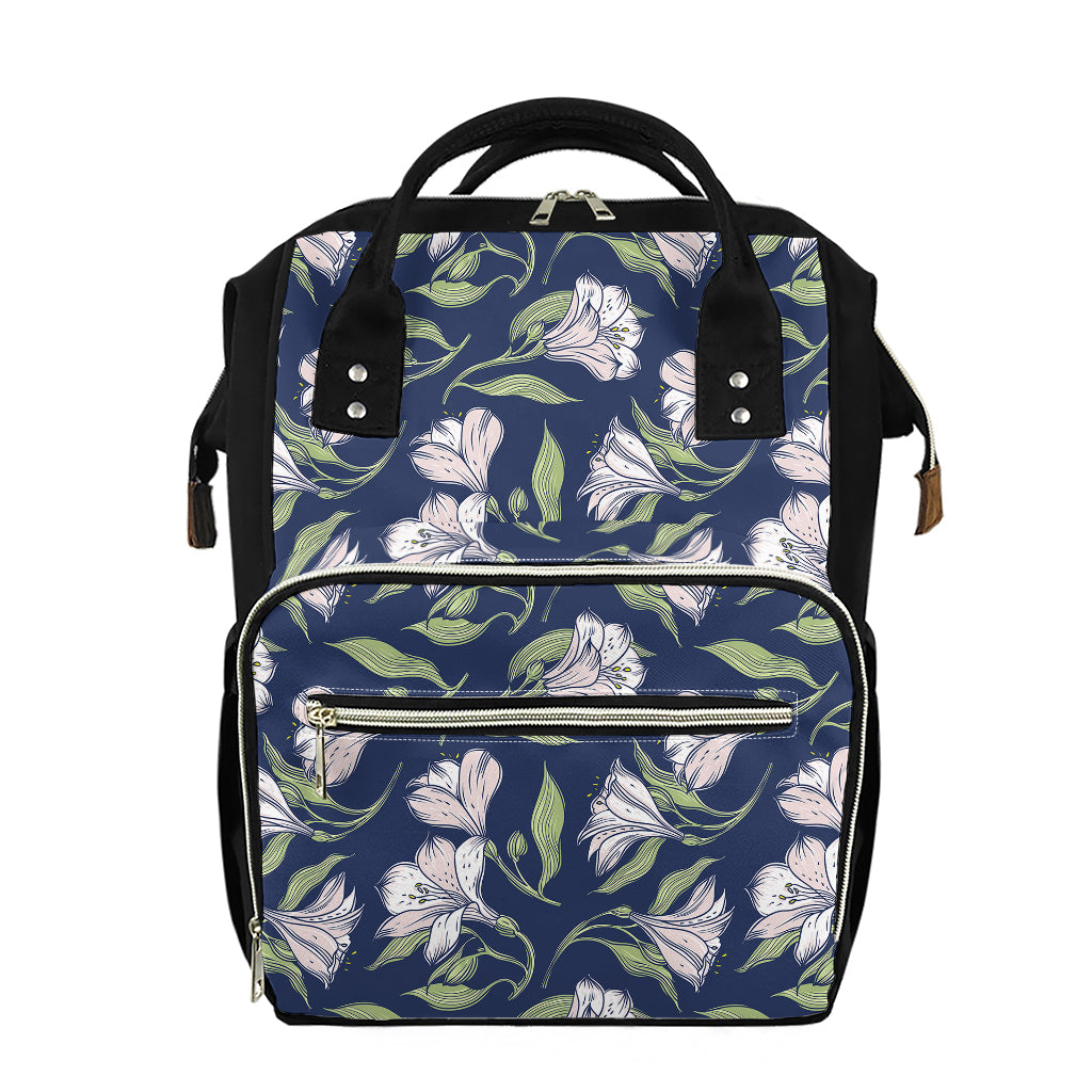 White Alstroemeria Pattern Print Diaper Bag