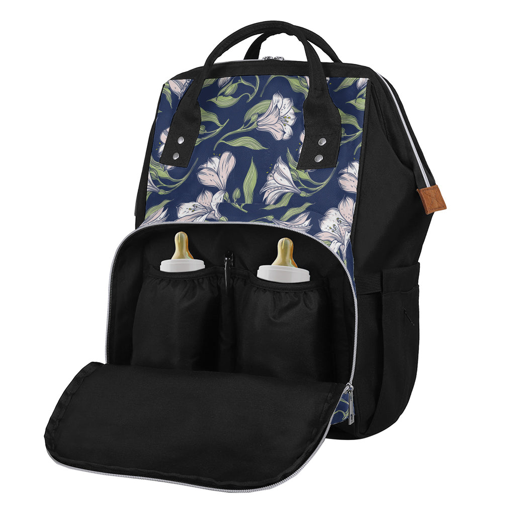 White Alstroemeria Pattern Print Diaper Bag