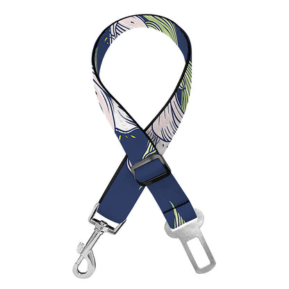 White Alstroemeria Pattern Print Dog Seat Belt