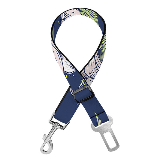 White Alstroemeria Pattern Print Dog Seat Belt