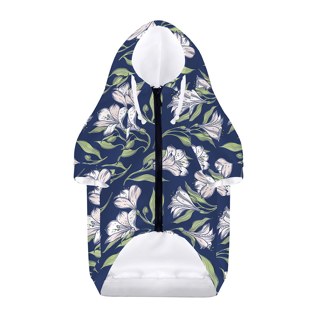 White Alstroemeria Pattern Print Dog Zip Up Hoodie