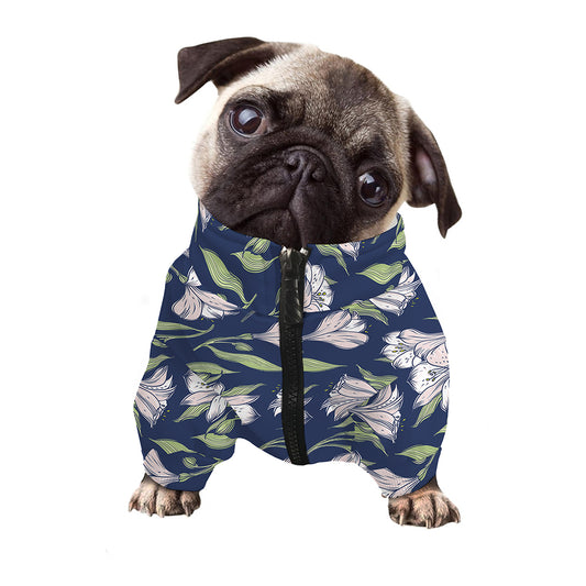 White Alstroemeria Pattern Print Dog Zip Up Jacket