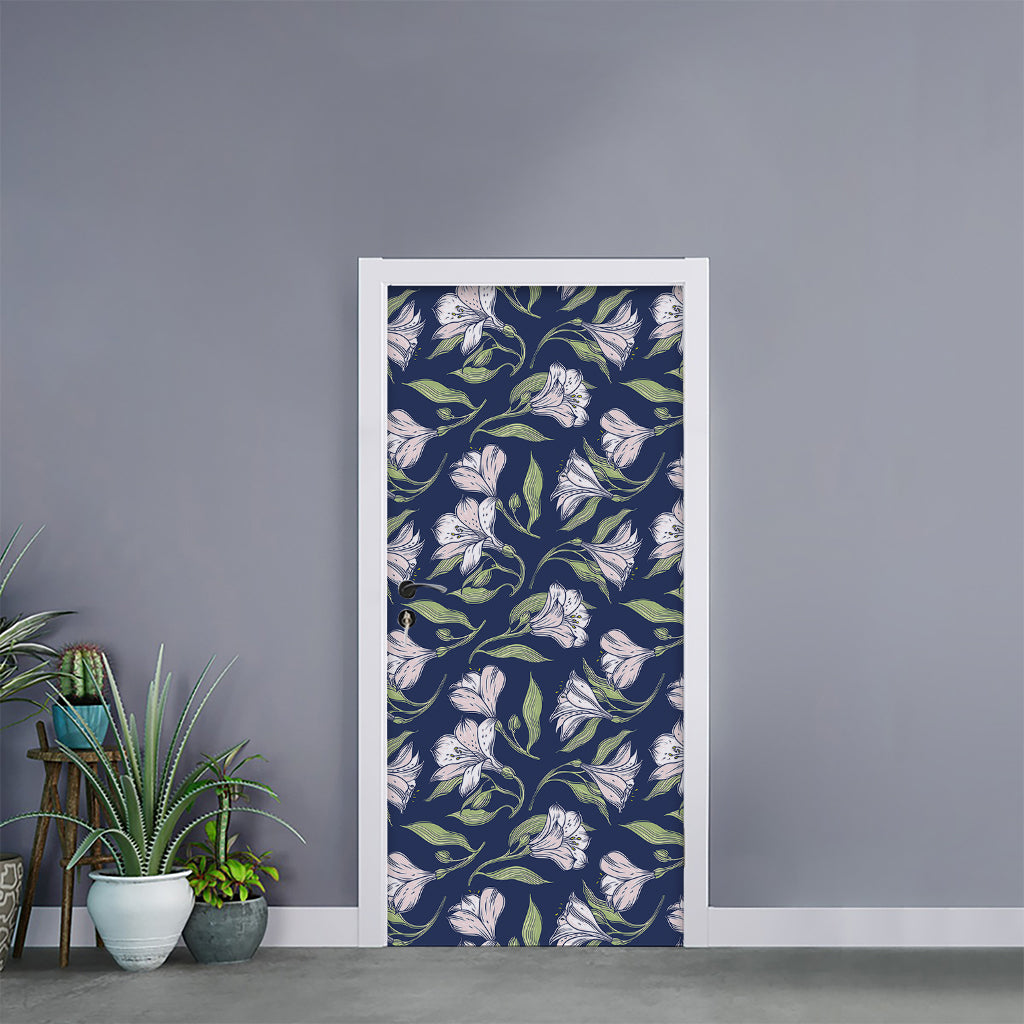 White Alstroemeria Pattern Print Door Sticker