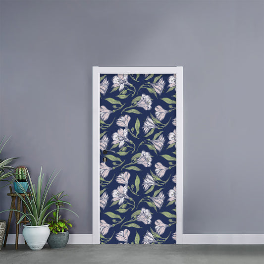 White Alstroemeria Pattern Print Door Sticker