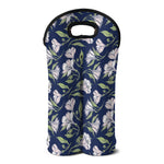 White Alstroemeria Pattern Print Double Neoprene Wine Tote