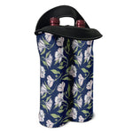White Alstroemeria Pattern Print Double Neoprene Wine Tote