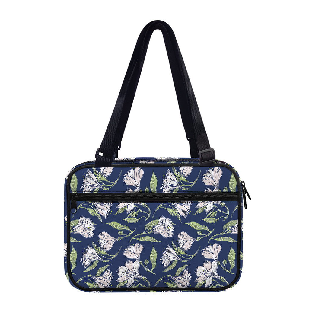 White Alstroemeria Pattern Print Double Strap Bible Bag