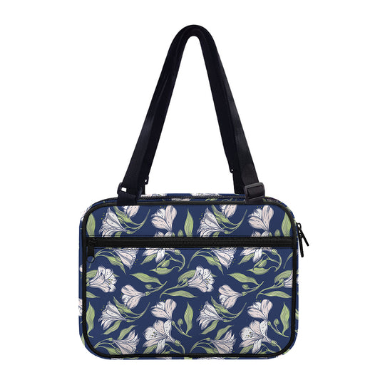 White Alstroemeria Pattern Print Double Strap Bible Bag