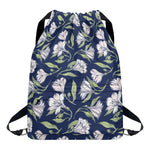 White Alstroemeria Pattern Print Drawstring Backpack