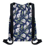 White Alstroemeria Pattern Print Drawstring Backpack