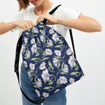 White Alstroemeria Pattern Print Drawstring Backpack