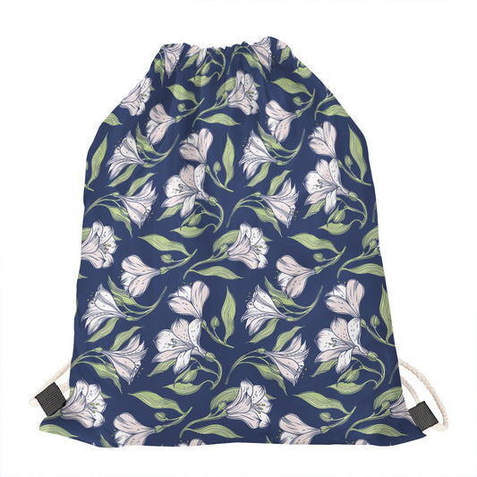 White Alstroemeria Pattern Print Drawstring Bag