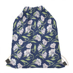 White Alstroemeria Pattern Print Drawstring Bag