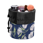 White Alstroemeria Pattern Print Drawstring Makeup Bag