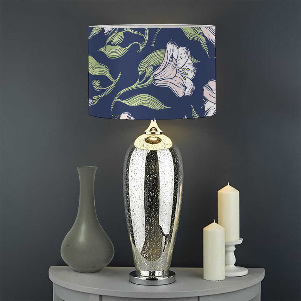 White Alstroemeria Pattern Print Drum Lamp Shade