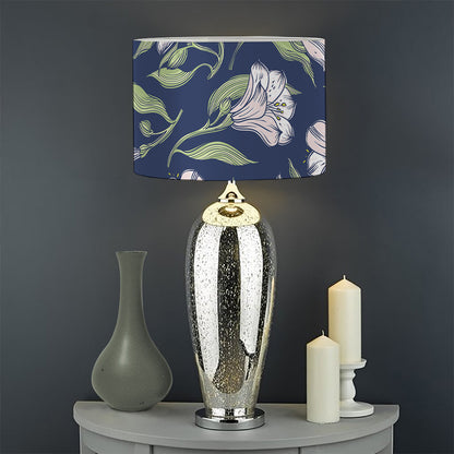 White Alstroemeria Pattern Print Drum Lamp Shade