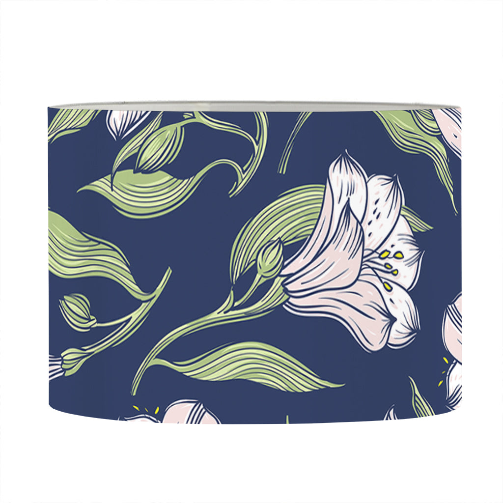 White Alstroemeria Pattern Print Drum Lamp Shade