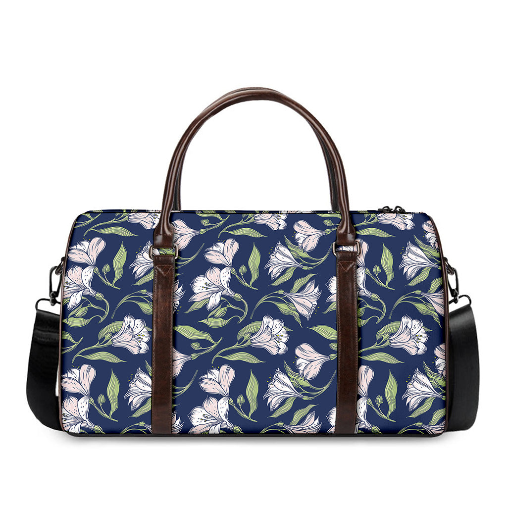 White Alstroemeria Pattern Print Duffle Bag