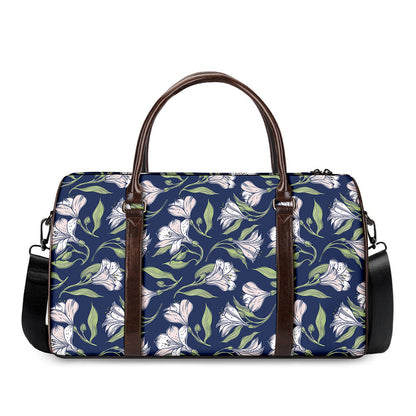 White Alstroemeria Pattern Print Duffle Bag