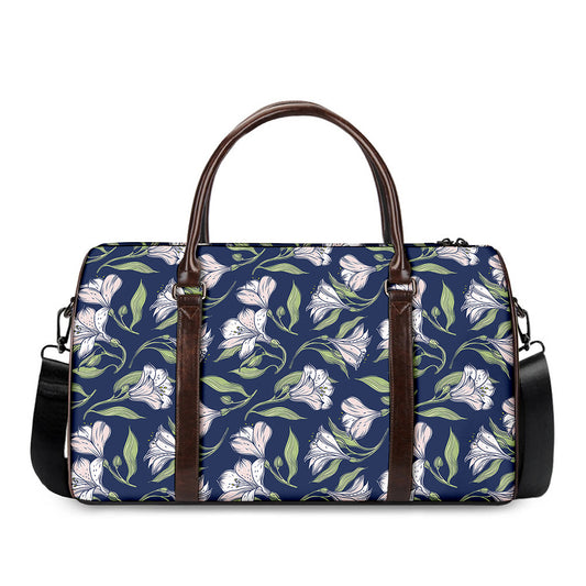White Alstroemeria Pattern Print Duffle Bag