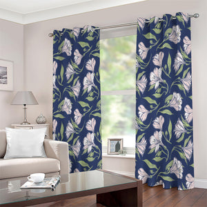 White Alstroemeria Pattern Print Extra Wide Grommet Curtains