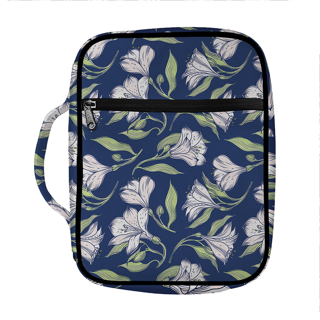 White Alstroemeria Pattern Print Front Pocket Bible Bag