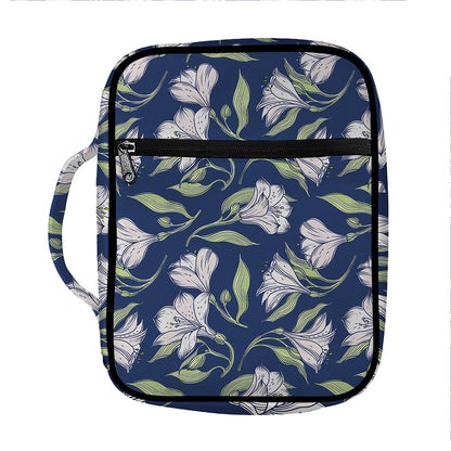 White Alstroemeria Pattern Print Front Pocket Bible Bag