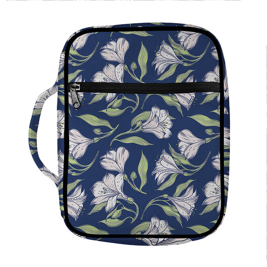 White Alstroemeria Pattern Print Front Pocket Bible Bag
