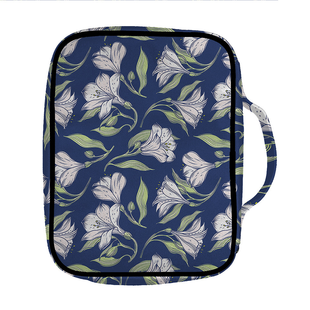White Alstroemeria Pattern Print Front Pocket Bible Bag