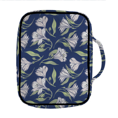 White Alstroemeria Pattern Print Front Pocket Bible Bag