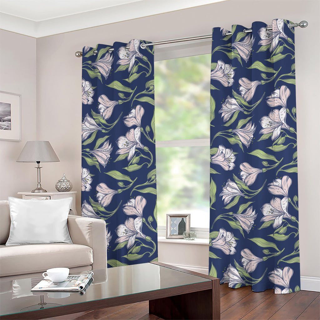 White Alstroemeria Pattern Print Grommet Curtains