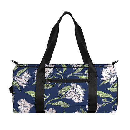 White Alstroemeria Pattern Print Gym Bag