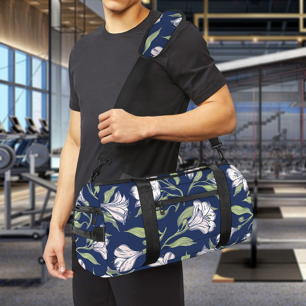 White Alstroemeria Pattern Print Gym Bag
