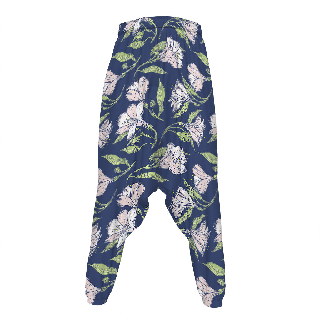 White Alstroemeria Pattern Print Hammer Pants