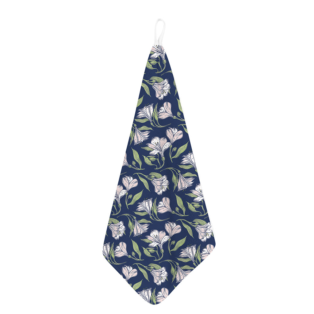 White Alstroemeria Pattern Print Hand Towel