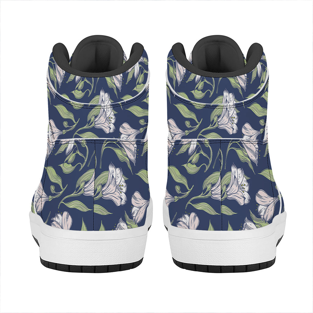 White Alstroemeria Pattern Print High Top Leather Sneakers