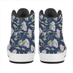 White Alstroemeria Pattern Print High Top Leather Sneakers