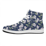 White Alstroemeria Pattern Print High Top Leather Sneakers