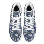 White Alstroemeria Pattern Print High Top Leather Sneakers