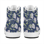 White Alstroemeria Pattern Print High Top Leather Sneakers