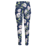 White Alstroemeria Pattern Print High-Waisted Pocket Leggings